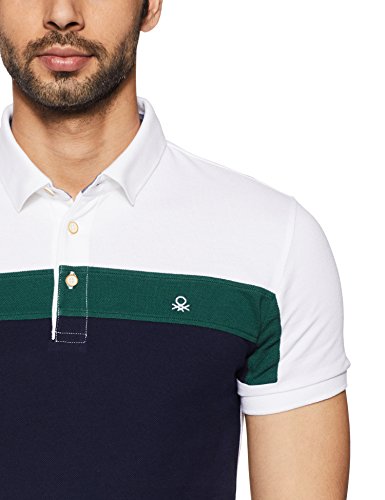 United Colors of Benetton Men's Striped Regular Fit Polo (18P3089J3536I_Green_Small)