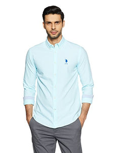 US Polo Association Men's Striped Slim Fit Casual Shirt (USSH9806_Aqua_M FS)