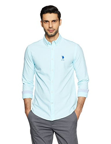 US Polo Association Men's Striped Slim Fit Casual Shirt (USSH9806_Aqua_M FS)
