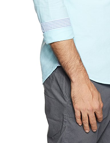 US Polo Association Men's Striped Slim Fit Casual Shirt (USSH9806_Aqua_M FS)