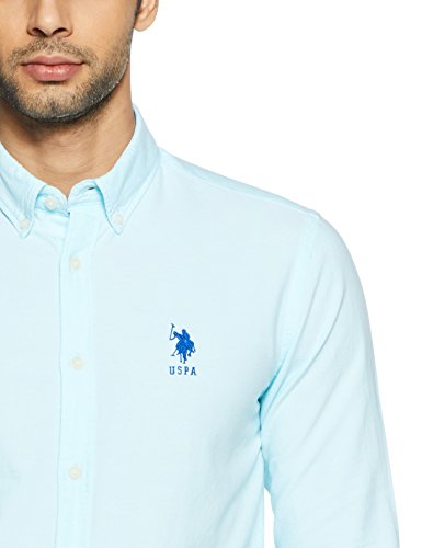 US Polo Association Men's Striped Slim Fit Casual Shirt (USSH9806_Aqua_M FS)
