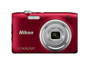 Nikon Coolpix A100 Point and Shoot Digital Camera (Red) with Card and Camera Case