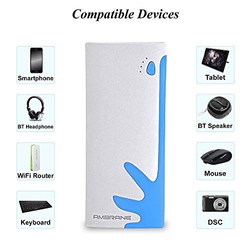 Ambrane P-1122 10000mAH Power Bank (Blue-white)