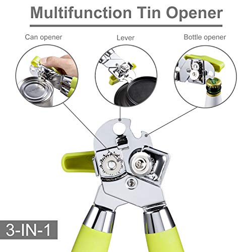 Boealzhl Can Opener Manual - 3 in 1 Stainless Steel Can Opener with Gift Blade - Premium Commercial Can Opener - Good Grips and Smooth Edge - 5 Years Warranty